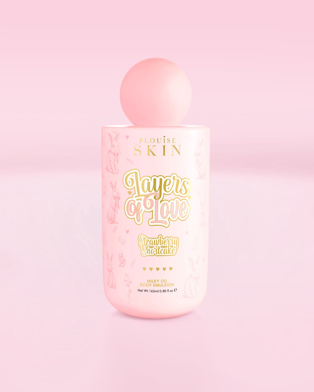 Růžová lahvička P.Louise Layers Of Love Milky Oil Body Emulsion s vůní jahodového koláče