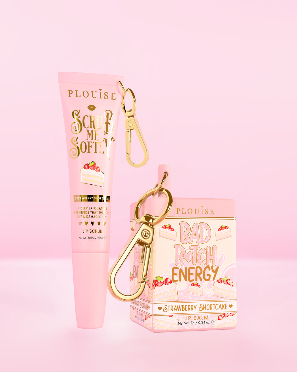P.Louise Moisture Magic Duo obsahující balzám na rty a tubu peelingu na rty s vůní jahodového koláče