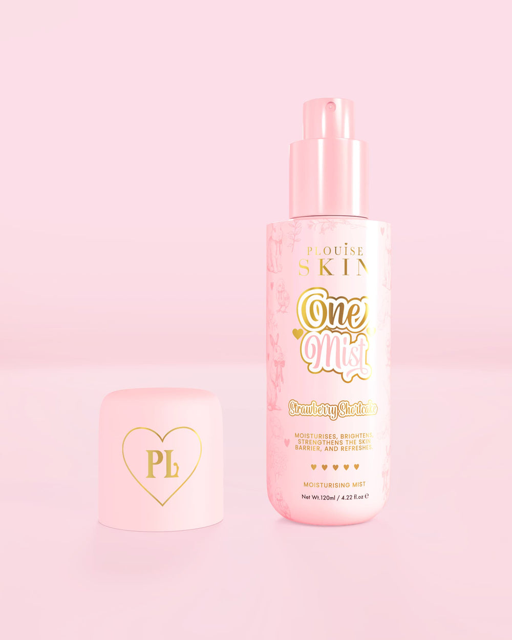 Růžová lahvička One Mist Moisturizing Mist s vůní jahodového koláče