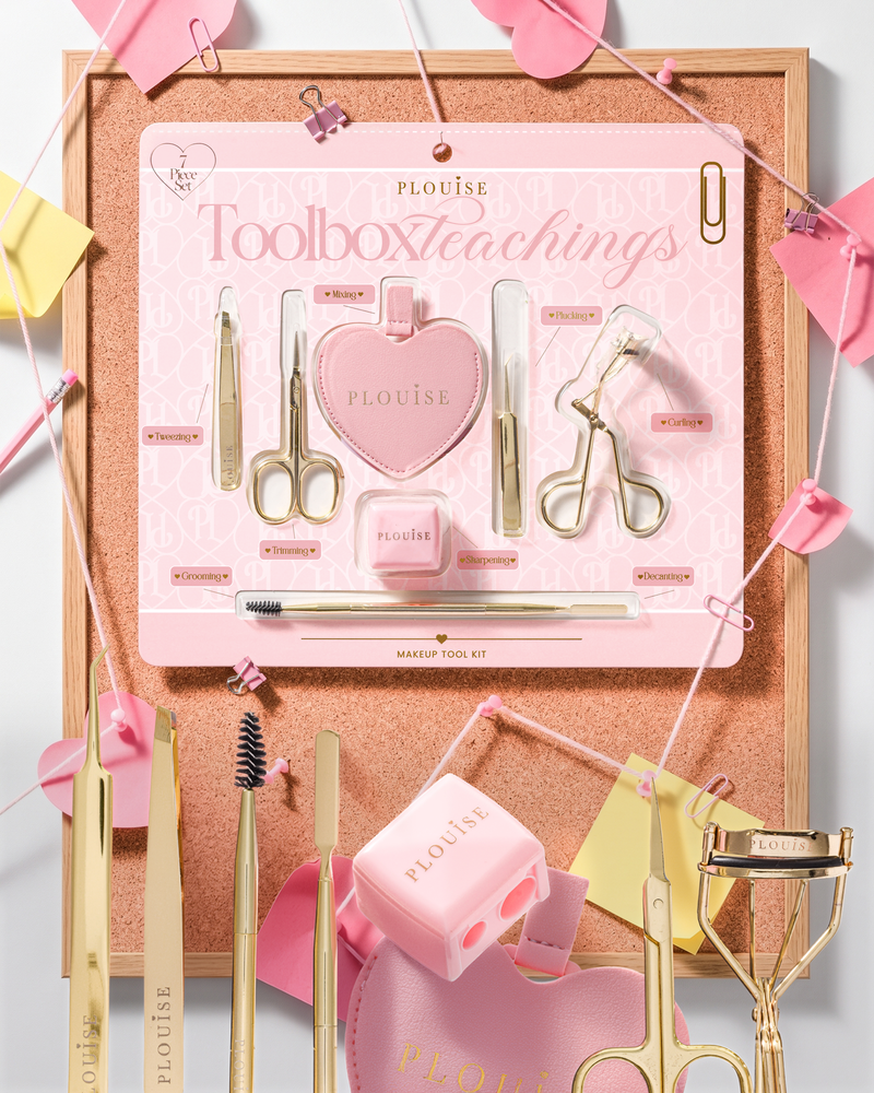 P.Louise Toolbox Teaching Makeup Tool Kit obsahující pinzetu, kleštičky na řasy, mini nůžky, cívku a míchací paletku