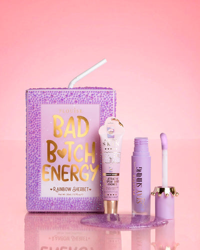 Fialový křišťálový třpyt P.Louise duo bad bitch energy lip duo v duhovém šerbetu s lesklým olejem na rty a kondicionérem na rty
