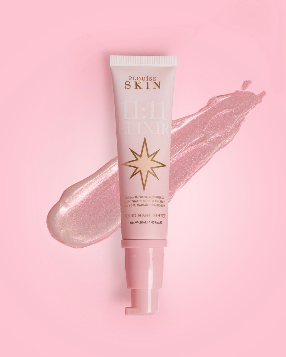 P.Louise 11:11 Elixír duhový růžový tekutý zvýrazňovač Turkish Delight Swatch