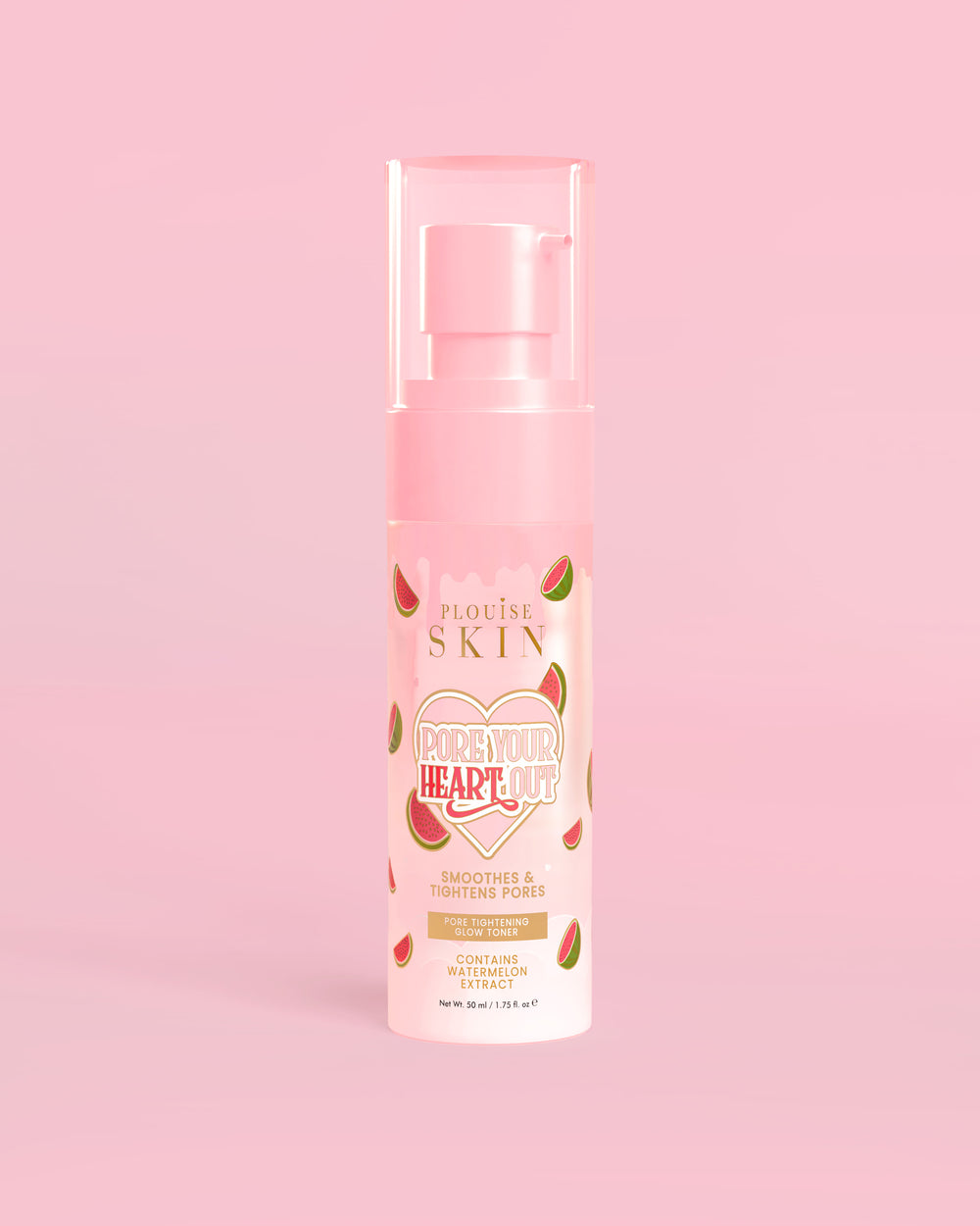 P. Louise Pore Your Heart Out Watermelon Pore Tightening Toner s designem vodního melounu na růžovém pozadí