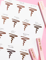 Obrázek kusu papíru s klikyháky na každém odstínu a názvu P.Louise Ultimate Definition Sharpenable Lip Liner